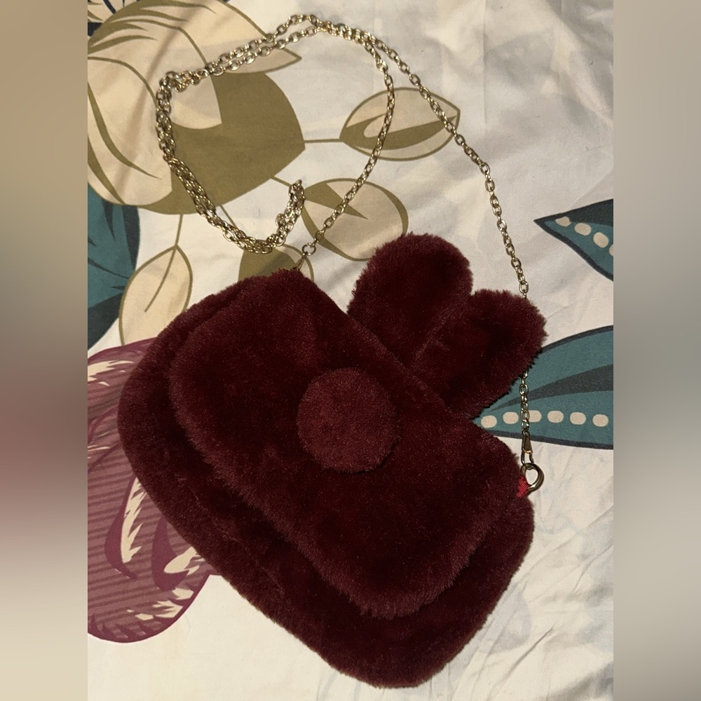 Plush Burgundy Crossbody Bag with Chain Strap